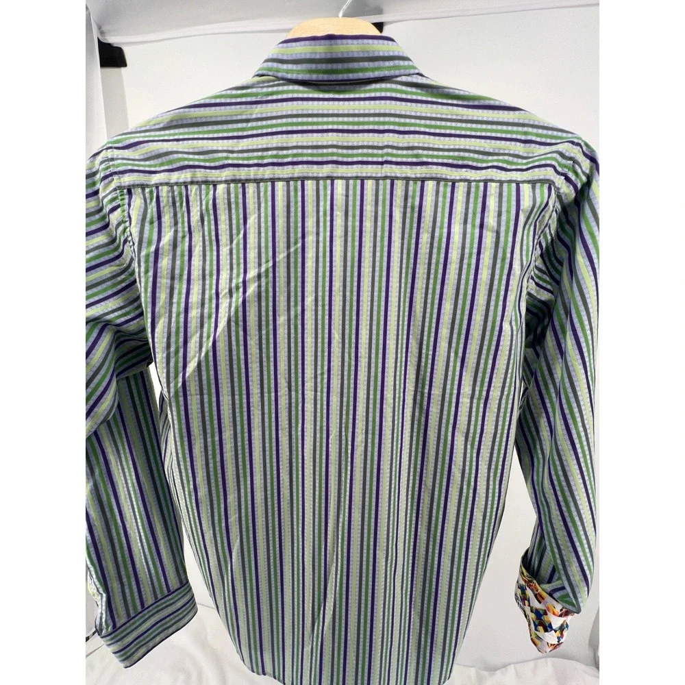 Robert Graham Men's 2XLT Green Purple Stripe Long Sleeve Button Down Shirt - Picture 8 of 13